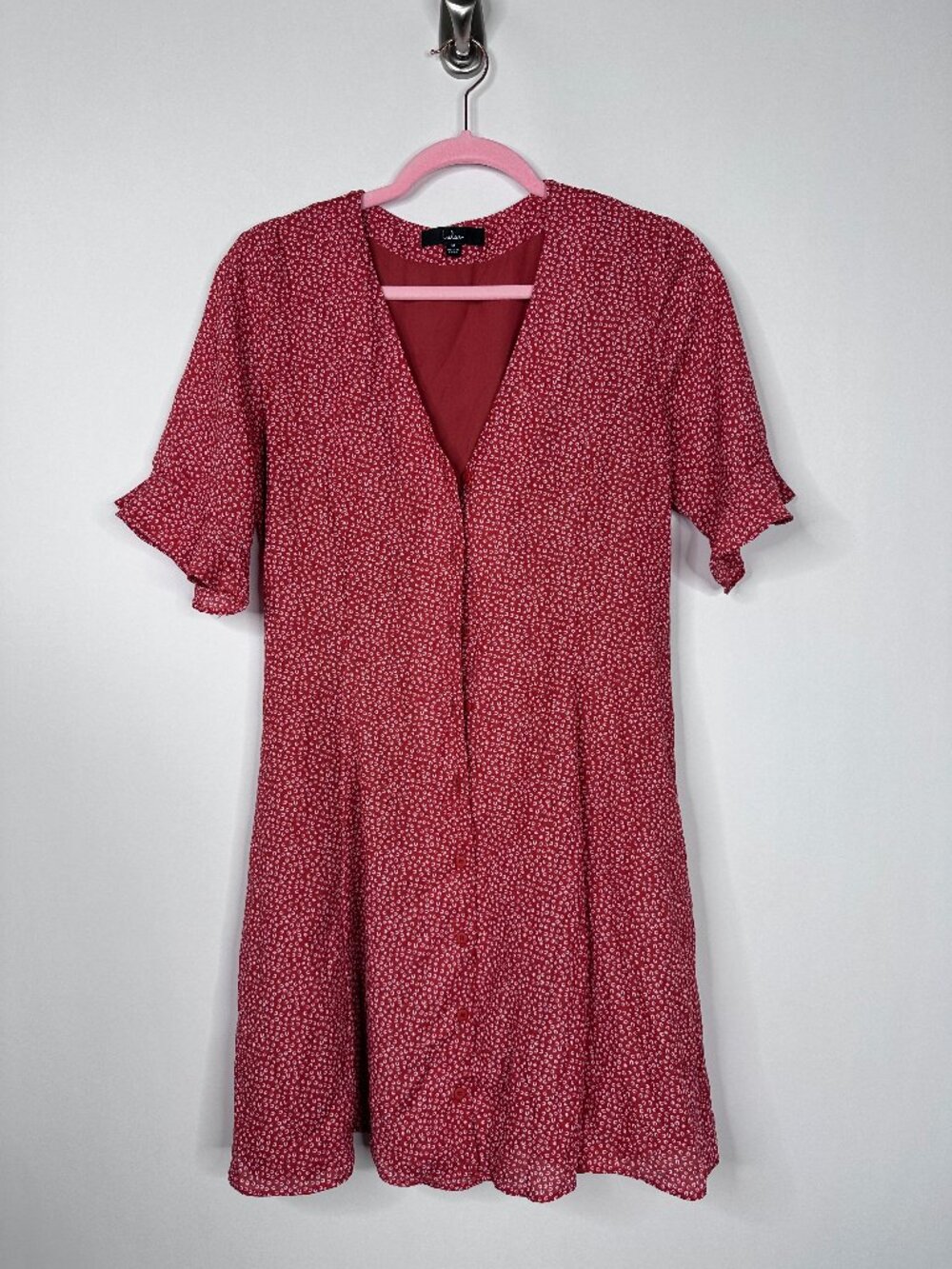 Lulus Castana Rust Red Print Button-Up Dress Medium #A2606 - Picture 4 of 11